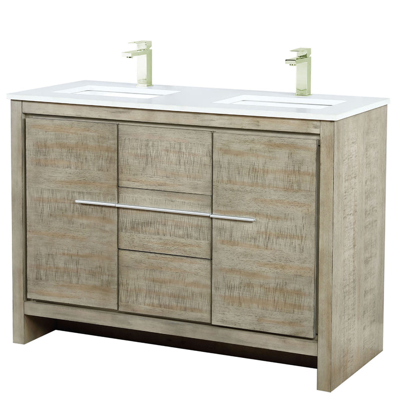 Lexora Lafarre 48" W x 20" D Rustic Acacia Double Bath Vanity Cultured Marble Top with Faucet Set