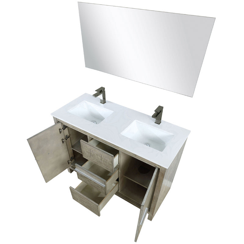 Lexora Lafarre 48" W x 20" D Rustic Acacia Double Bath Vanity Cultured Marble Top with Faucet Set and 43" Mirror