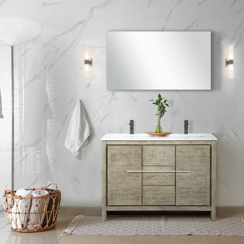 Lexora Lafarre 48" W x 20" D Rustic Acacia Double Bath Vanity Cultured Marble Top with Faucet Set and 43" Mirror