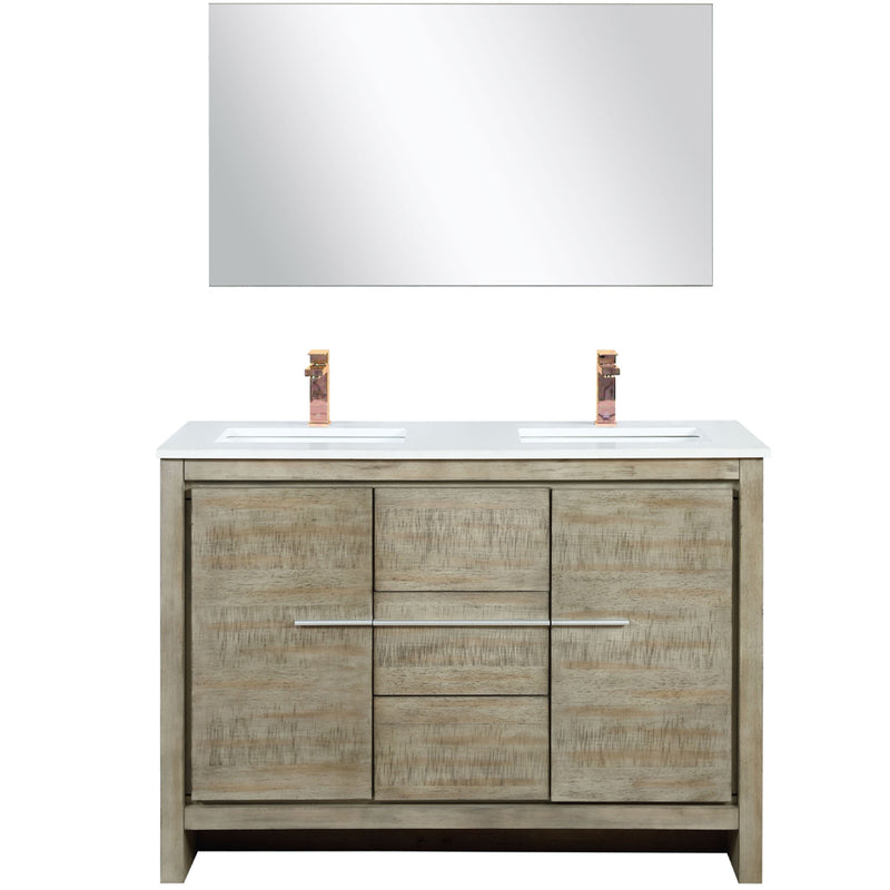 Lexora Lafarre 48" W x 20" D Rustic Acacia Double Bath Vanity Cultured Marble Top with Faucet Set and 43" Mirror