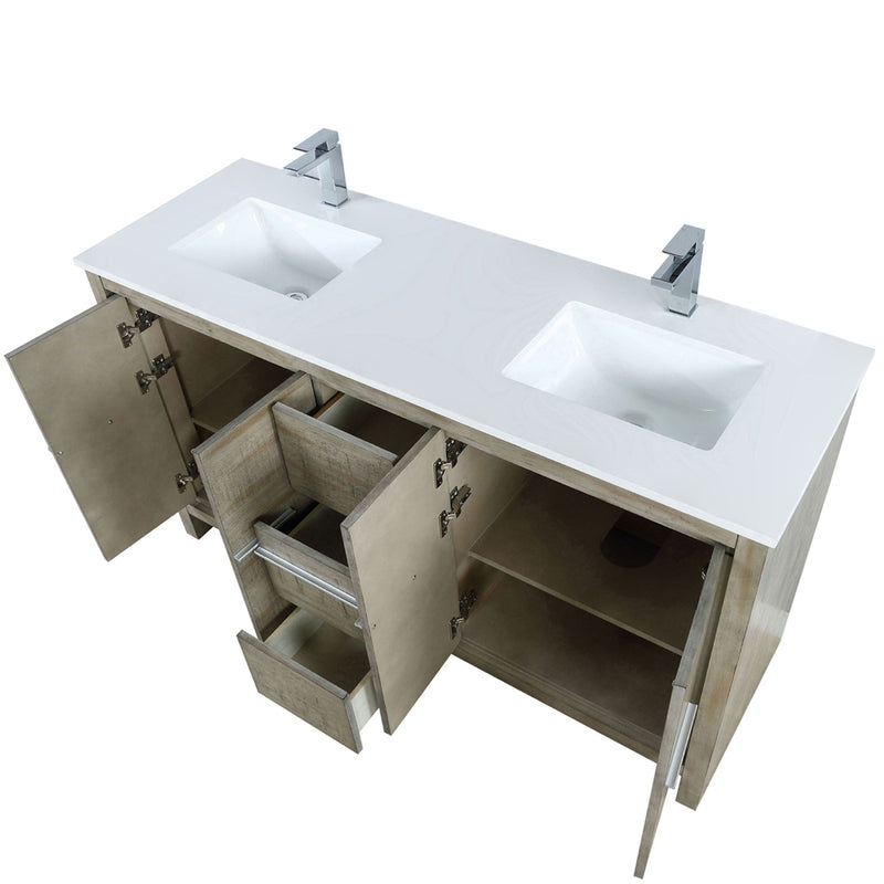 Lexora Lafarre 60" W x 20" D Rustic Acacia Double Bath Vanity Cultured Marble Top and Faucet Set