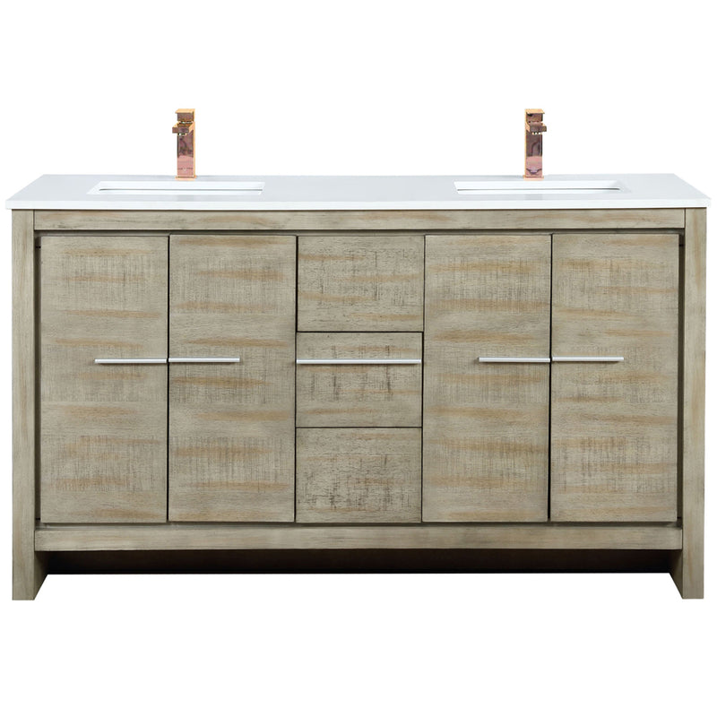 Lexora Lafarre 60" W x 20" D Rustic Acacia Double Bath Vanity Cultured Marble Top and Faucet Set