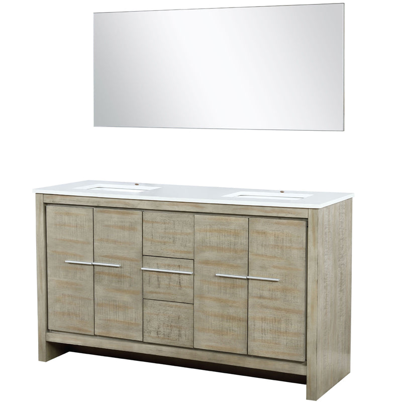 Lexora Lafarre 60" W x 20" D Rustic Acacia Double Bath Vanity Marble Top and 55" Mirror