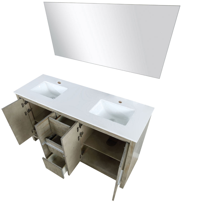 Lexora Lafarre 60" W x 20" D Rustic Acacia Double Bath Vanity Marble Top and 55" Mirror