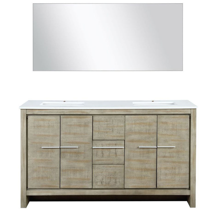 Lexora Lafarre 60" W x 20" D Rustic Acacia Double Bath Vanity Marble Top and 55" Mirror