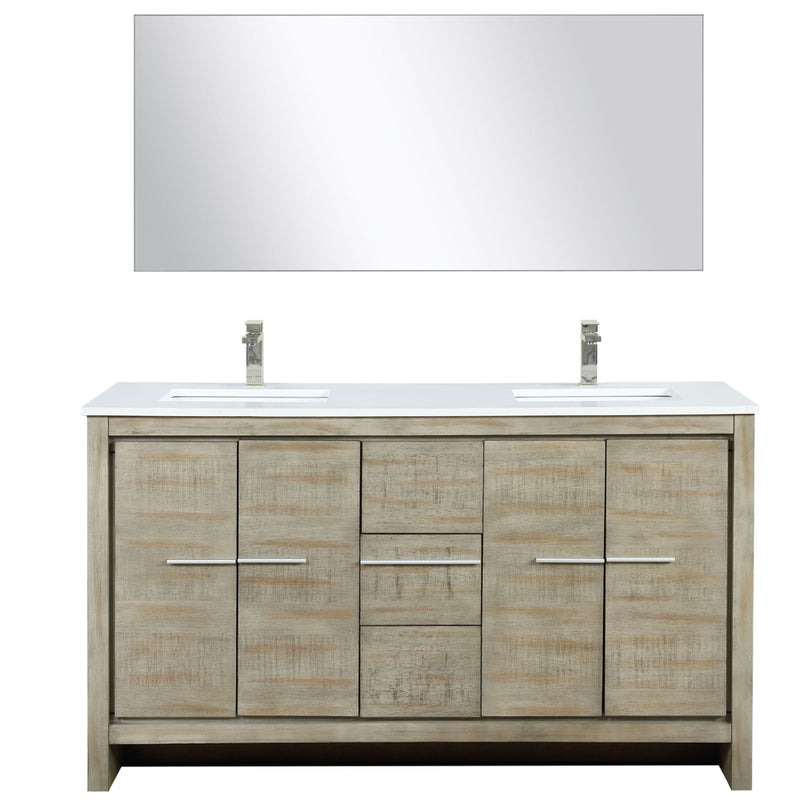 Lexora Lafarre 60" W x 20" D Rustic Acacia Double Bath Vanity Cultured Marble Top with Faucet Set and 55" Mirror