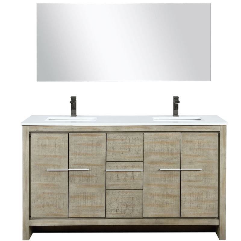 Lexora Lafarre 60" W x 20" D Rustic Acacia Double Bath Vanity Cultured Marble Top with Faucet Set and 55" Mirror