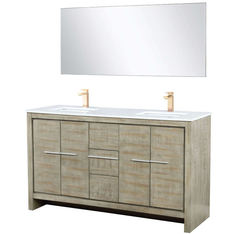 Lexora Lafarre 60" W x 20" D Rustic Acacia Double Bath Vanity Cultured Marble Top with Faucet Set and 55" Mirror