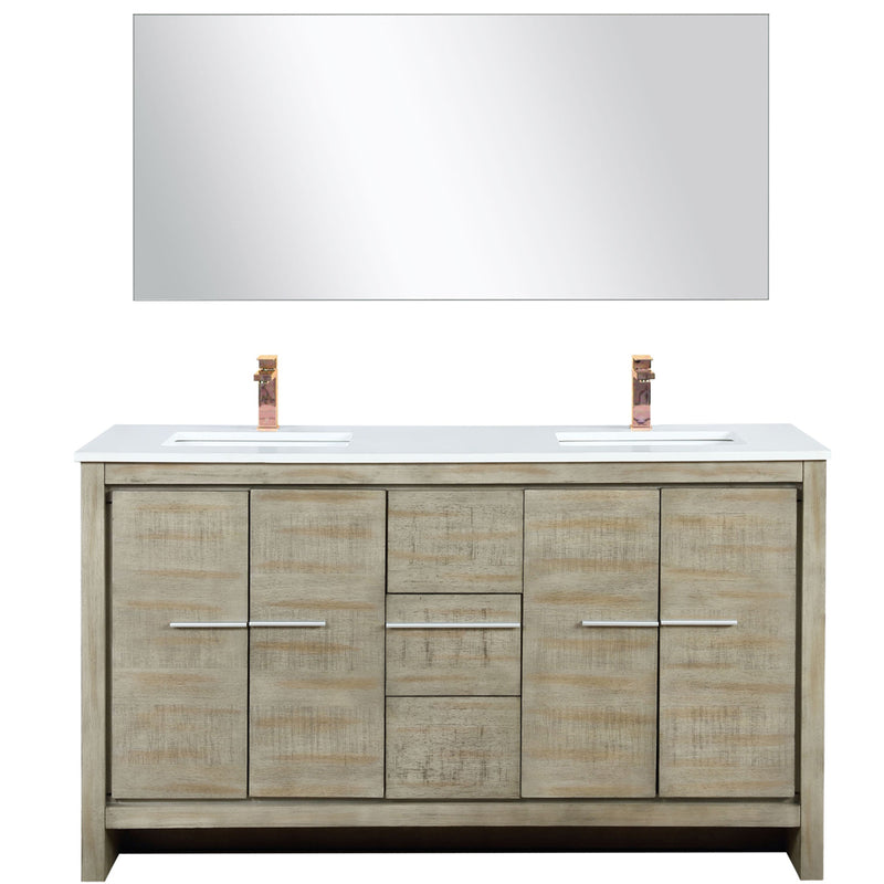 Lexora Lafarre 60" W x 20" D Rustic Acacia Double Bath Vanity Cultured Marble Top with Faucet Set and 55" Mirror