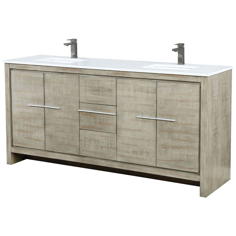 Lexora Lafarre 72" W x 20" D Rustic Acacia Double Bath Vanity Cultured Marble Top with Faucet Set