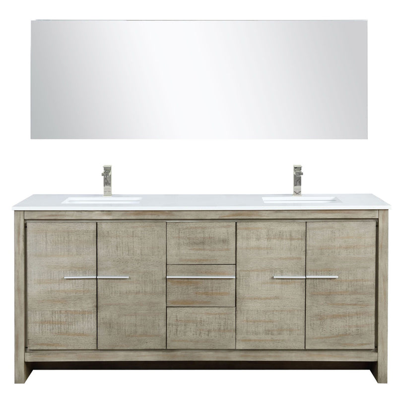 Lexora Lafarre 72" W x 20" D Rustic Acacia Double Bath Vanity Cultured Marble Top with Faucet Set and 70" Mirror