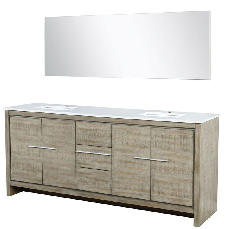 Lexora Lafarre 80" W x 20" D Rustic Acacia Double Bath Vanity Marble Top and 70" Mirror