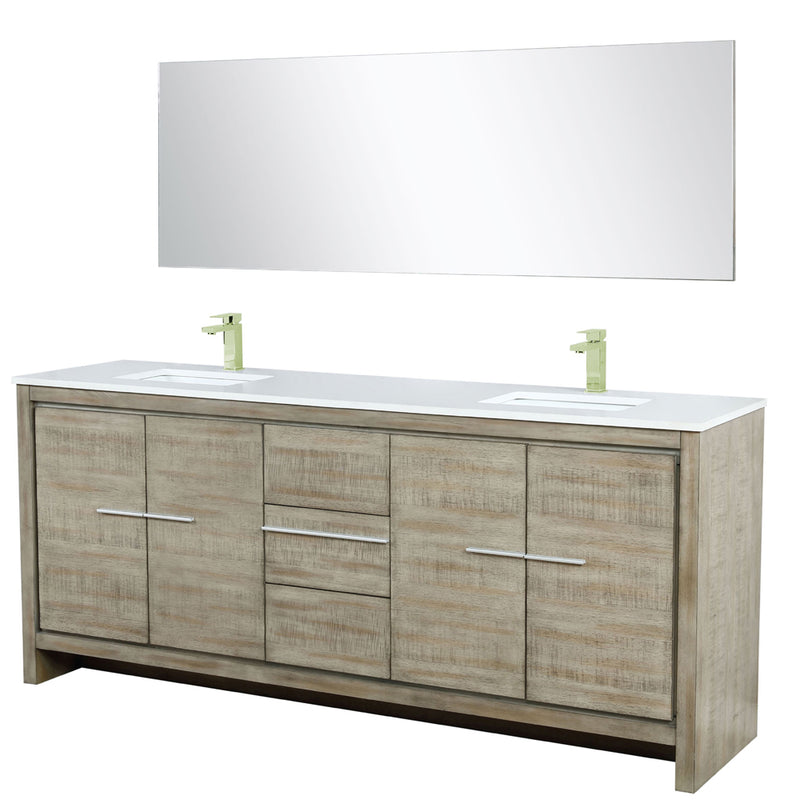 Lexora Lafarre 80" W x 20" D Rustic Acacia Double Bath Vanity Cultured Marble Top with Faucet Set and 70" Mirror