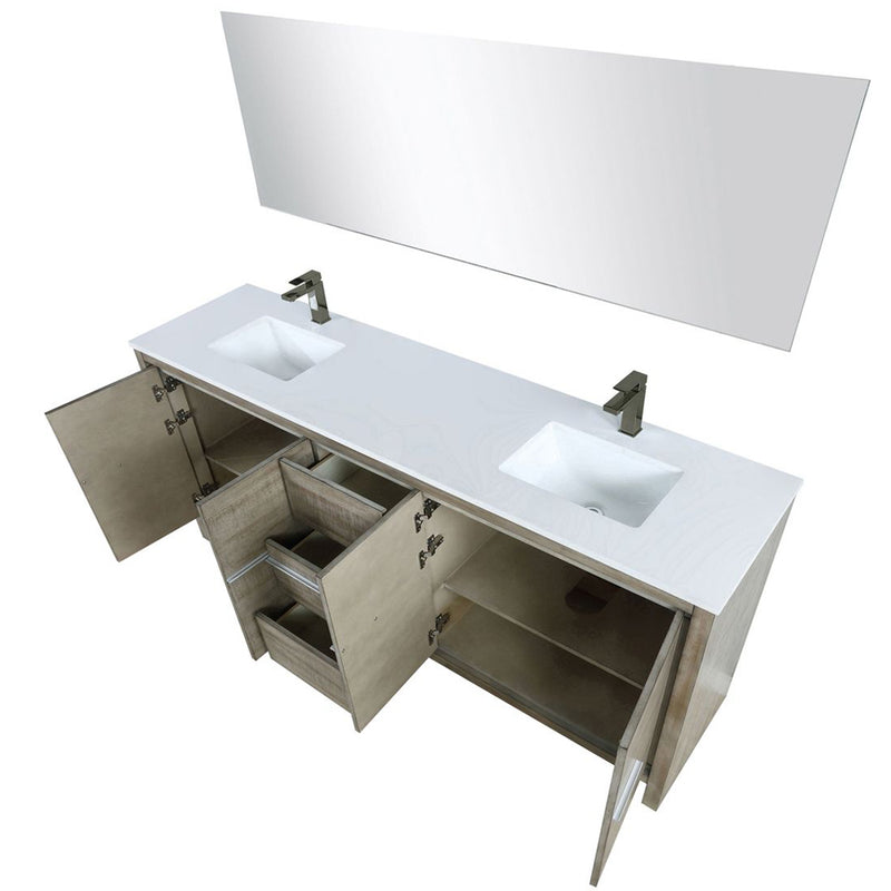 Lexora Lafarre 80" W x 20" D Rustic Acacia Double Bath Vanity Cultured Marble Top with Faucet Set and 70" Mirror