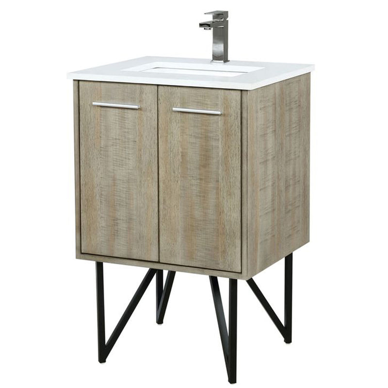 Lexora Lancy 24" W x 20" D Rustic Acacia Bath Vanity Cultured Marble Top with Faucet Set