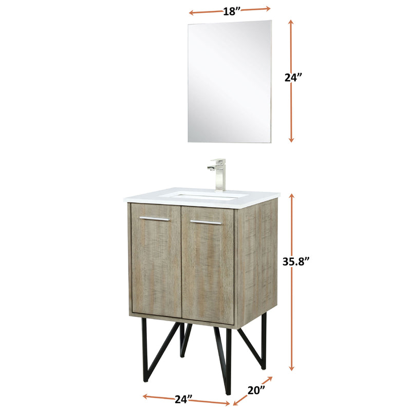 Lexora Lancy 24" W x 20" D Rustic Acacia Bath Vanity Cultured Marble Top with Faucet Set