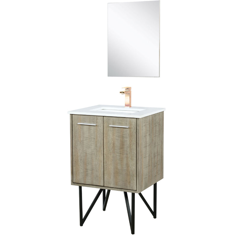 Lexora Lancy 24" W x 20" D Rustic Acacia Bath Vanity Cultured Marble Top with Faucet Set and 18" Mirror