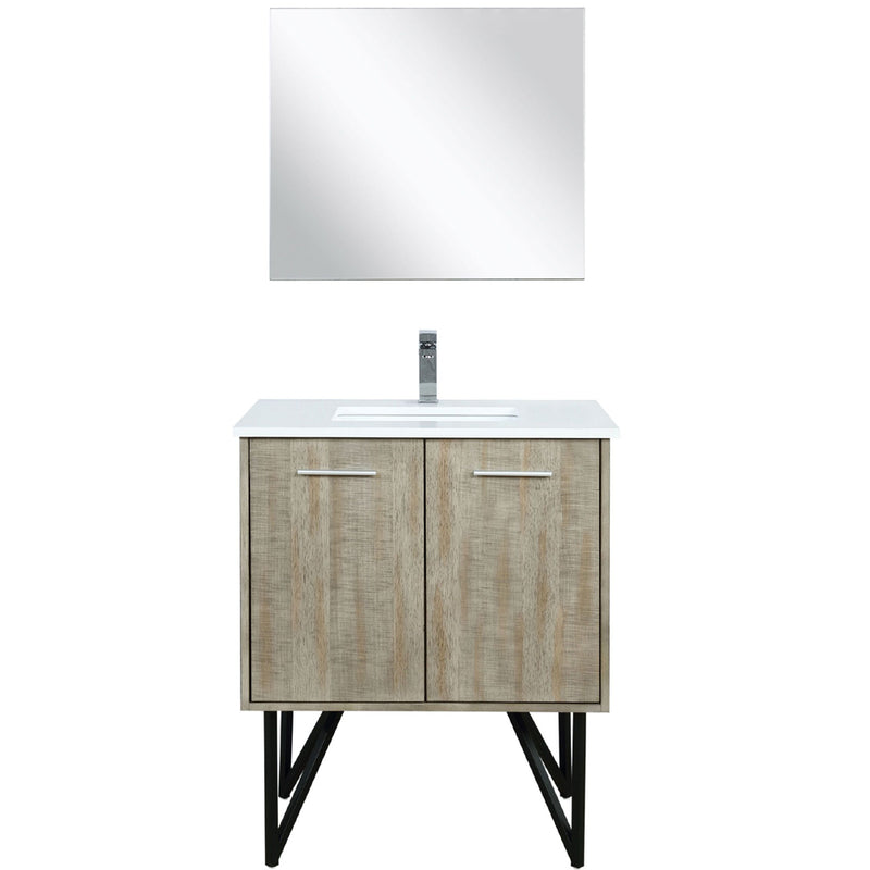 Lexora Lancy 30" W x 20" D Rustic Acacia Bath Vanity Cultured Marble Top with Faucet Set and 28" Mirror