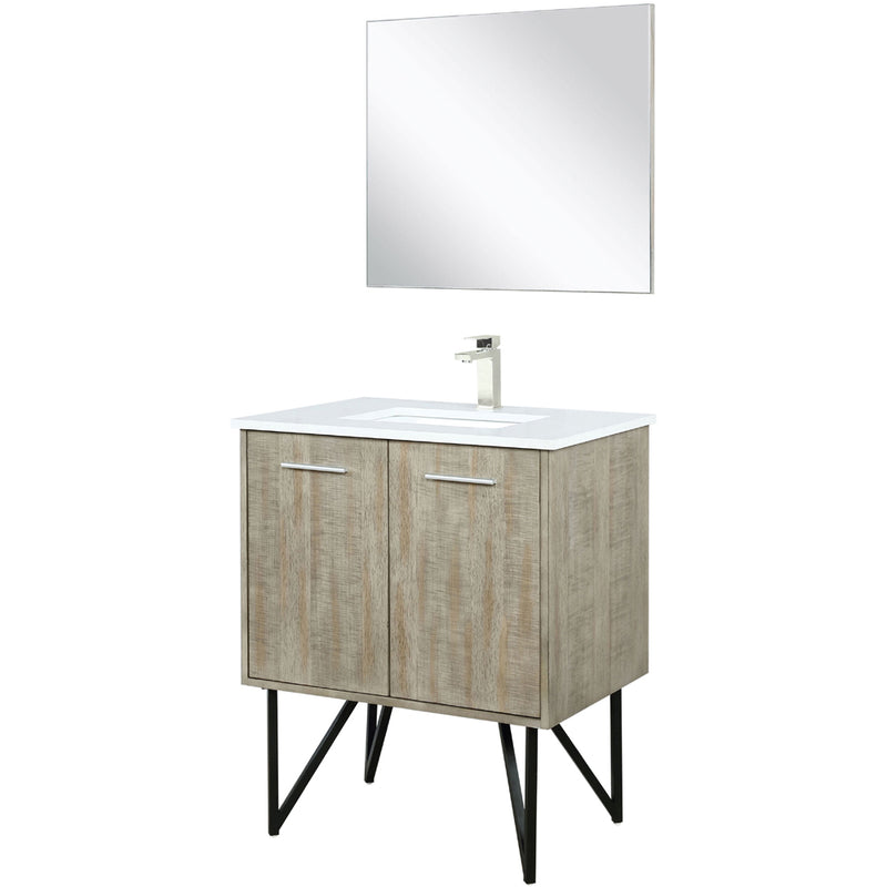 Lexora Lancy 30" W x 20" D Rustic Acacia Bath Vanity Cultured Marble Top with Faucet Set and 28" Mirror