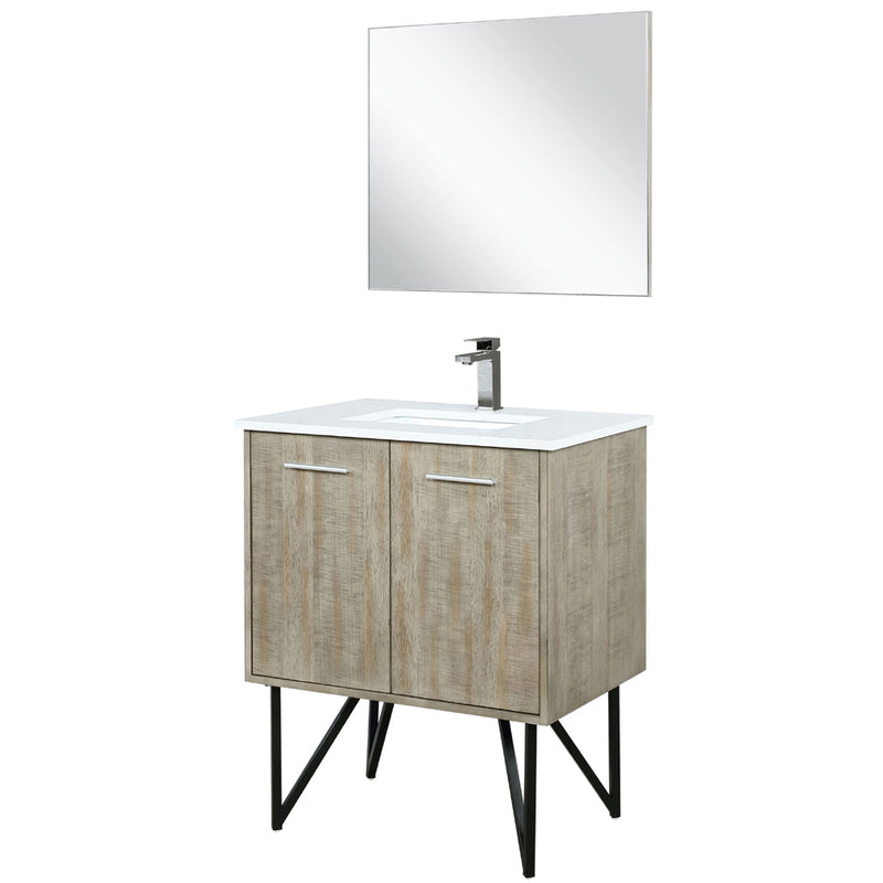 Lexora Lancy 30" W x 20" D Rustic Acacia Bath Vanity Cultured Marble Top with Faucet Set and 28" Mirror