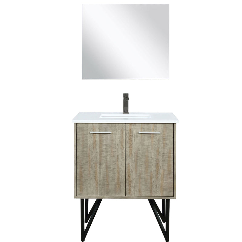 Lexora Lancy 30" W x 20" D Rustic Acacia Bath Vanity Cultured Marble Top with Faucet Set and 28" Mirror