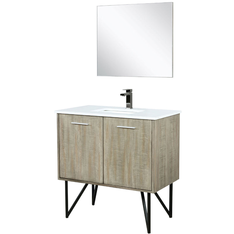 Lexora Lancy 36" W x 20" D Rustic Acacia Bath Vanity Cultured Marble Top with Faucet Set and 28" Mirror