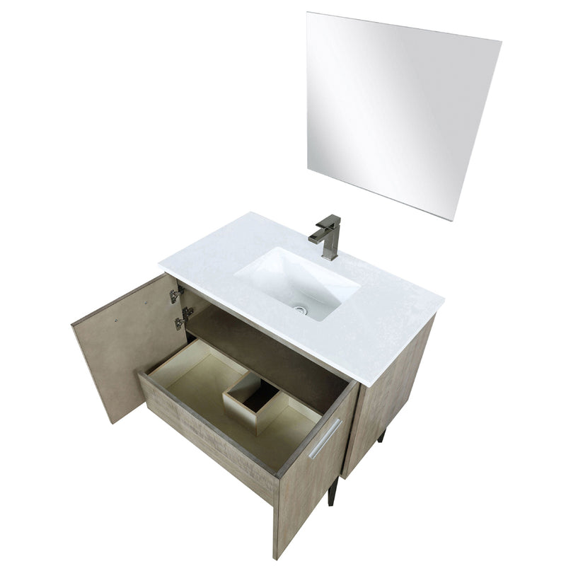 Lexora Lancy 36" W x 20" D Rustic Acacia Bath Vanity Cultured Marble Top with Faucet Set and 28" Mirror