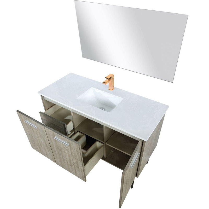 Lexora Lancy 48" W x 20" D Rustic Acacia Bath Vanity Cultured Marble Top with Faucet Set and 43" Mirror