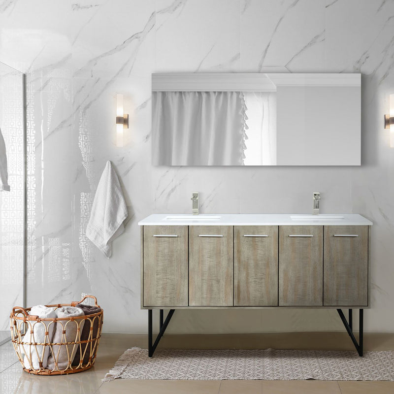 Lexora Lancy 60" W x 20" D Rustic Acacia Double Bath Vanity Cultured Marble Top with Faucet Set