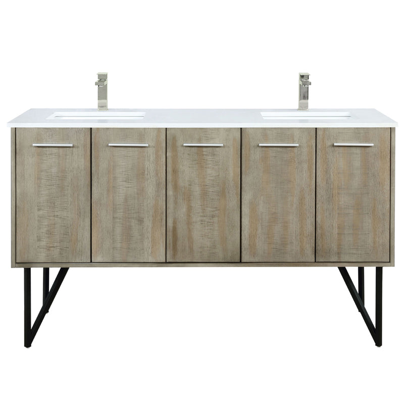 Lexora Lancy 60" W x 20" D Rustic Acacia Double Bath Vanity Cultured Marble Top with Faucet Set