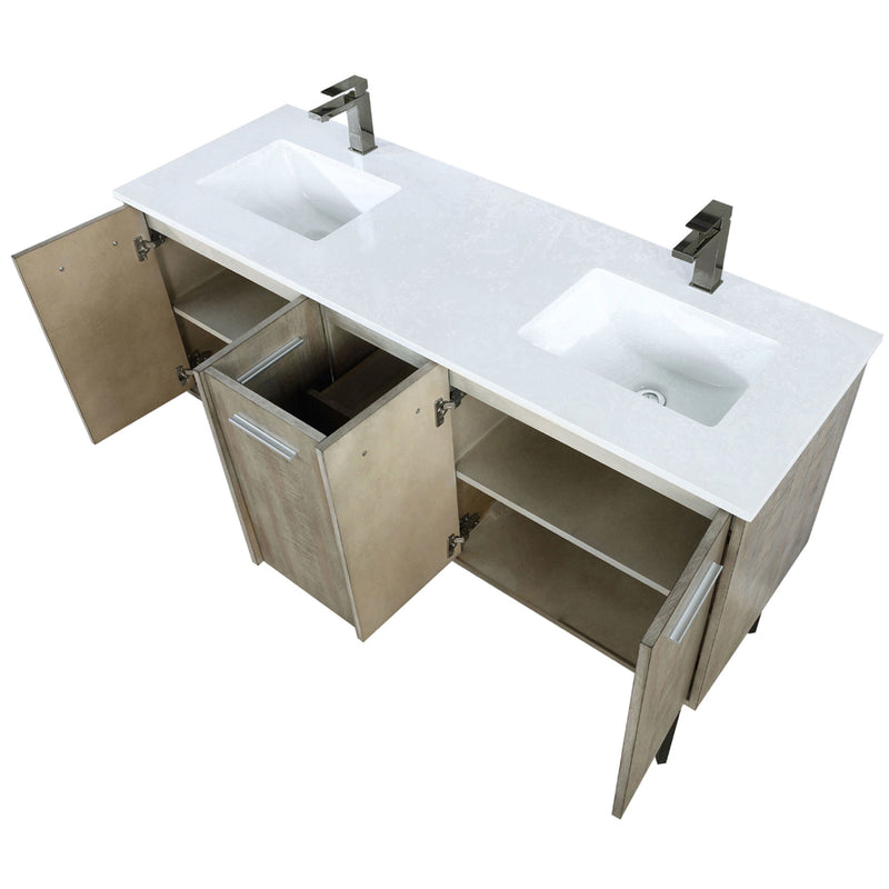 Lexora Lancy 60" W x 20" D Rustic Acacia Double Bath Vanity Cultured Marble Top with Faucet Set