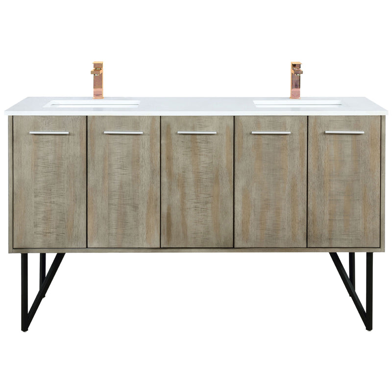 Lexora Lancy 60" W x 20" D Rustic Acacia Double Bath Vanity Cultured Marble Top with Faucet Set