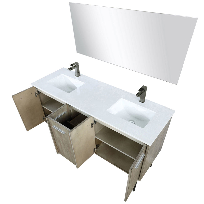 Lexora Lancy 60" W x 20" D Rustic Acacia Double Bath Vanity Cultured Marble Top with Faucet Set and 55" Mirror