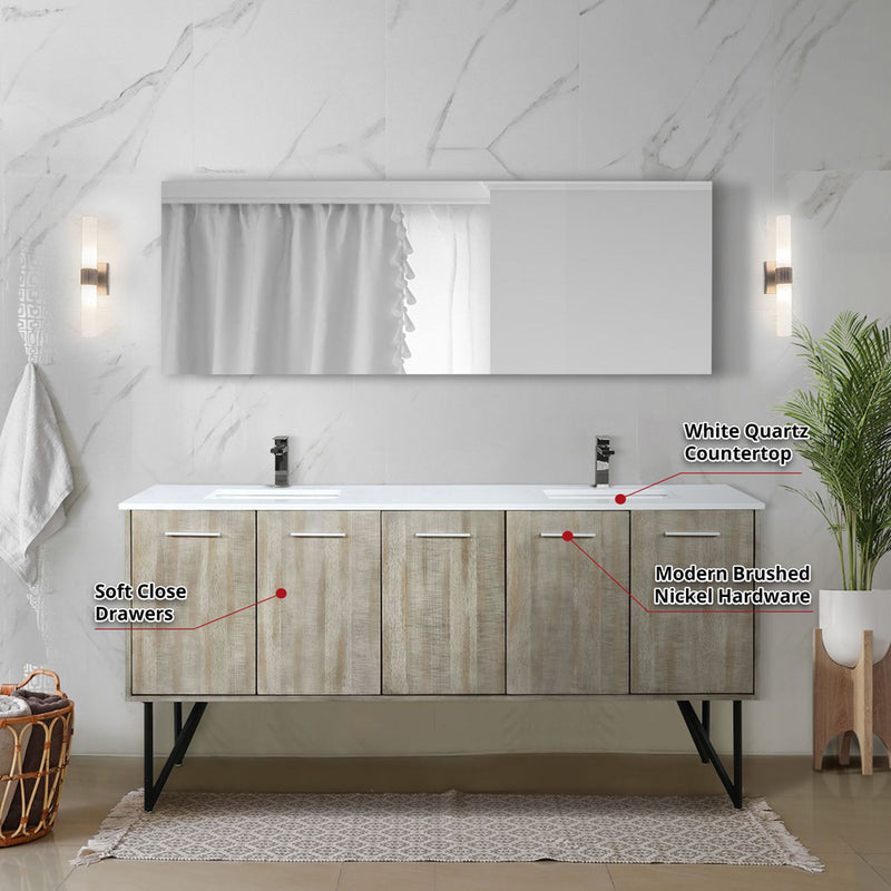 Lexora Lancy 72" W x 20" D Rustic Acacia Double Bath Vanity Cultured Marble Top with Faucet Set