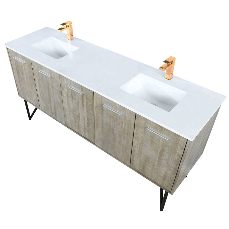 Lexora Lancy 72" W x 20" D Rustic Acacia Double Bath Vanity Cultured Marble Top with Faucet Set