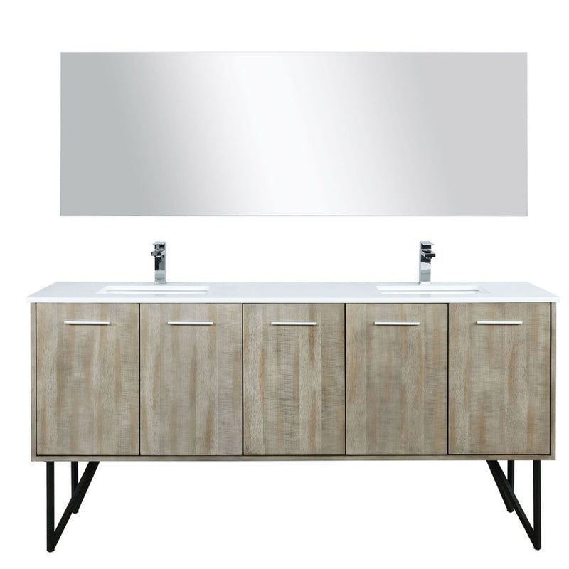 Lexora Lancy 72" W x 20" D Rustic Acacia Double Bath Vanity Cultured Marble Top with Faucet Set and 70" Mirror