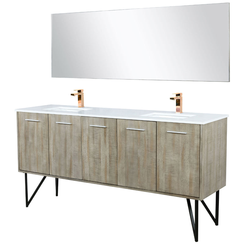 Lexora Lancy 72" W x 20" D Rustic Acacia Double Bath Vanity Cultured Marble Top with Faucet Set and 70" Mirror