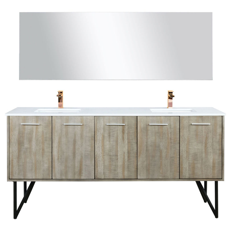 Lexora Lancy 72" W x 20" D Rustic Acacia Double Bath Vanity Cultured Marble Top with Faucet Set and 70" Mirror