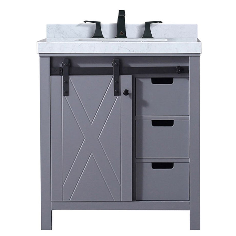 Lexora Marsyas 30" W x 22" D Dark Grey Bath Vanity Carrara Marble Countertop and Faucet Set