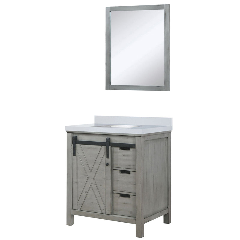 Lexora Marsyas 30" W x 22" D Ash Grey Bath Vanity Marble Countertop and 28" Mirror