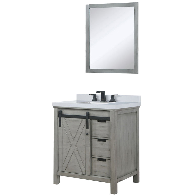 Lexora Marsyas 30" W x 22" D Ash Grey Bath Vanity Marble Countertop Faucet Set and 28" Mirror