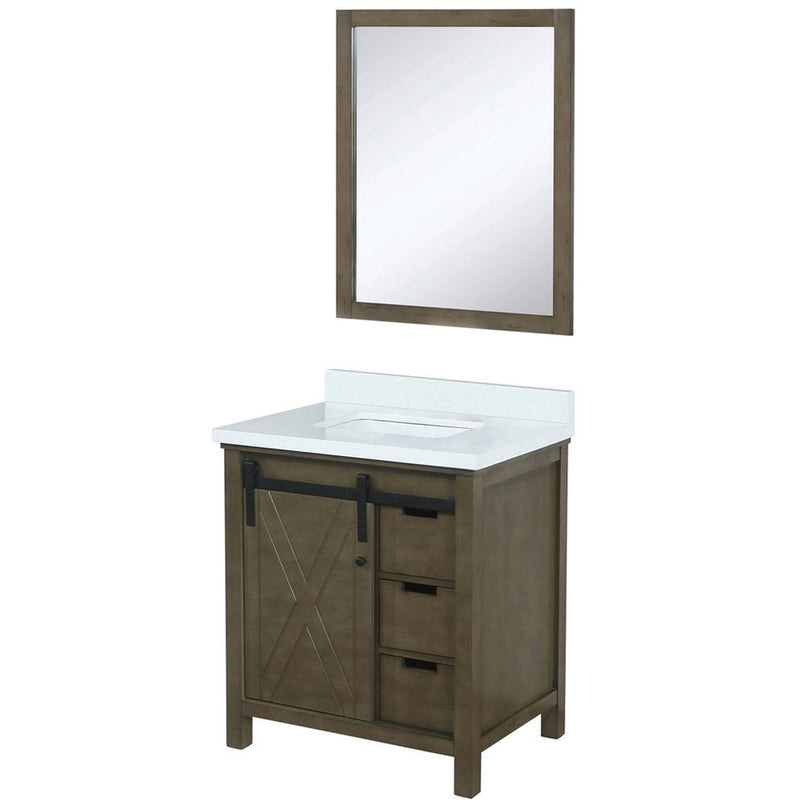 Lexora Marsyas 30" W x 22" D Rustic Brown Bath Vanity Marble Countertop and 28" Mirror