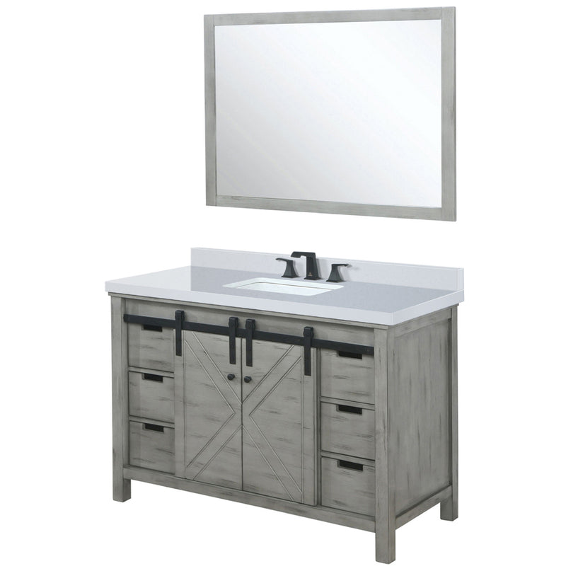 Lexora Marsyas 48" W x 22" D Ash Grey Bath Vanity Marble Countertop Faucet Set and 44" Mirror