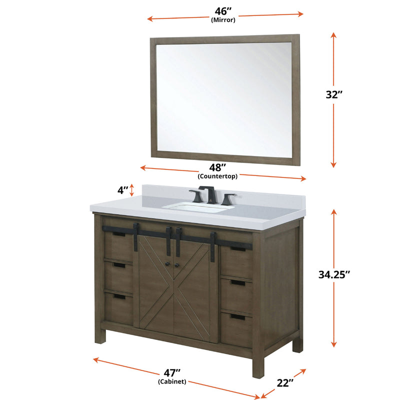 Lexora Marsyas 48" W x 22" D Rustic Brown Bath Vanity Marble Countertop and Faucet Set