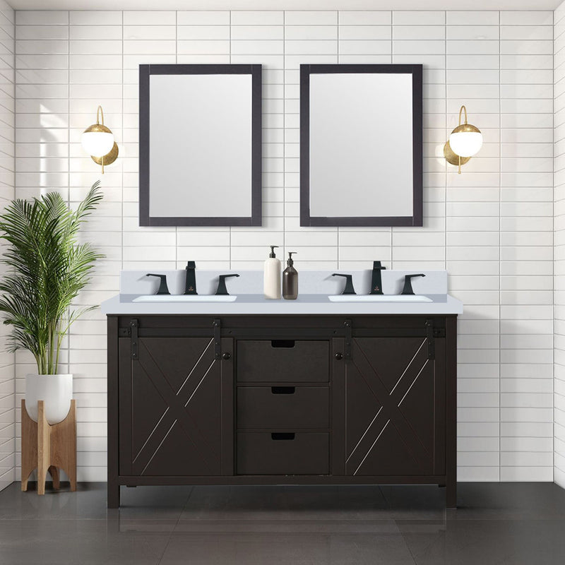 Lexora Marsyas 60" W x 22" D Brown Double Bath Vanity Marble Countertop and 24" Mirrors