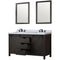 Lexora Marsyas 60" W x 22" D Brown Double Bath Vanity Marble Countertop with Faucet Set and 24" Mirrors