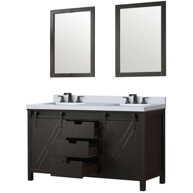 Lexora Marsyas 60" W x 22" D Brown Double Bath Vanity Marble Countertop with Faucet Set and 24" Mirrors