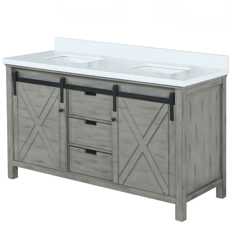 Lexora Marsyas 60" W x 22" D Ash Grey Double Bath Vanity with Marble Countertop