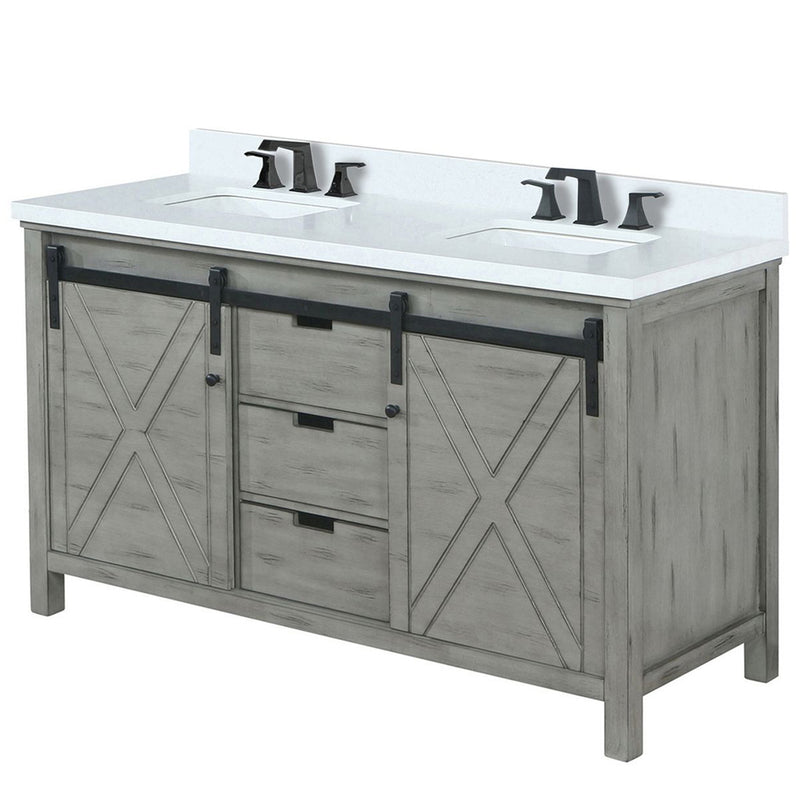 Lexora Marsyas 60" W x 22" D Ash Grey Double Bath Vanity Marble Countertop and Faucet Set