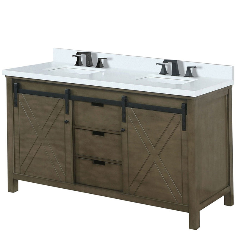 Lexora Marsyas 60" W x 22" D Rustic Brown Double Bath Vanity Marble Countertop and Faucet Set